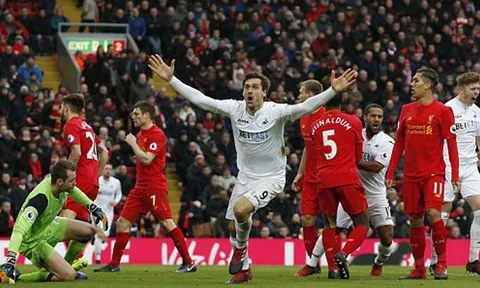 Swansea quật ngã Liverpool trong hiệp 2 siêu kịch tính