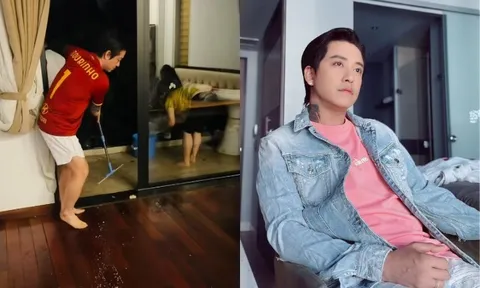 Nhà cao cửa rộng nhưng Tuấn Hưng vẫn hì hục tát nước do trời mưa to, ngẫm cảnh thấy thương bà con vùng lũ