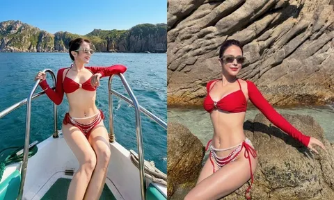 Mẹ đơn thân Vbiz "đốt cháy" vùng biển với bikini đỏ rực, hút mọi ánh nhìn bằng loạt phụ kiện vừa nóng bỏng vừa tinh tế