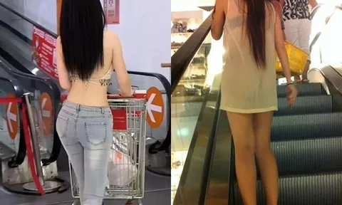 Vào trung tâm thương mại trốn nắng, chị em khiến người xung quanh xấu hổ thay vì trang phục