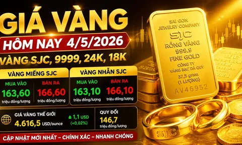 Bảng giá vàng 9999 24K 18K SJC DOJI PNJ hôm nay 4/5/2026