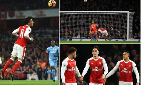 Oezil đánh đầu kỹ thuật, Arsenal lên top 1 Ngoại hạng Anh