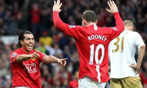 Pha phối hợp kinh điển giữa Rooney và Tevez