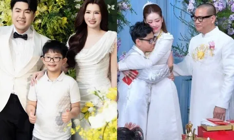 Con riêng của bạn đời sao Việt xuất hiện trong ngày cưới: Akira Phan thương như ruột thịt, Khánh Vân khóc nghe quý tử chúc phúc