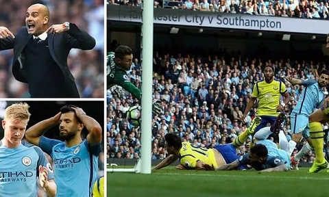 Aguero, De Bruyne sút hỏng phạt đền, Man City thoát thua nhờ Nolito