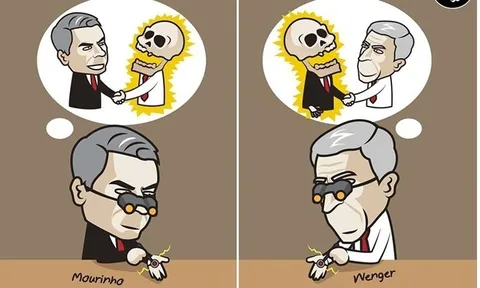 Biếm họa Mourinho và Wenger tự hại lẫn nhau