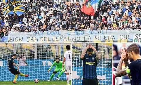 Icardi ôm đầu hỏng pen, khán đài vang đầy tiếng mắng mỏ kẻ cướp vợ bạn