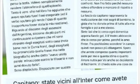 Icardi viết tâm thư xin lỗi CĐV