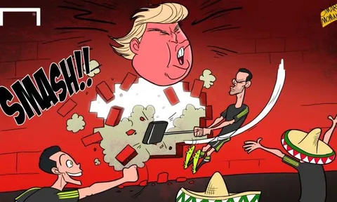 Hí họa cầu thủ Mexico đập vỡ 'bức tường' Donald Trump