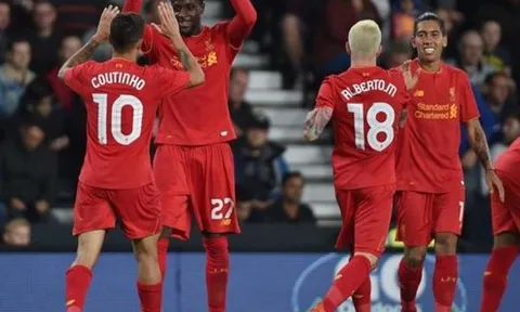 Thắng dễ Derby County, Liverpool thẳng tiến vào vòng 4 League Cup