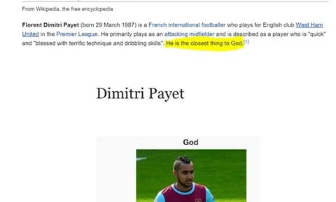 Wikipedia ví Dimitri Payet như thần