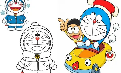 Cùng con tô màu tranh Doremon, hoạt động đơn giản nhưng giúp bé không phụ thuộc vào điện thoại