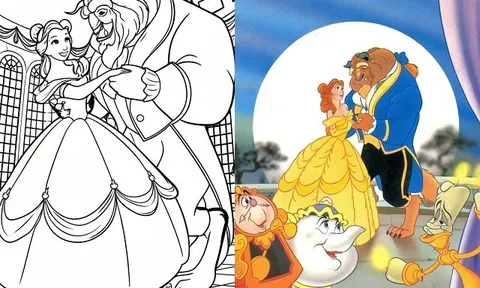 Bé mầm non khám phá thế giới phép màu qua tranh tô màu Belle và quái vật