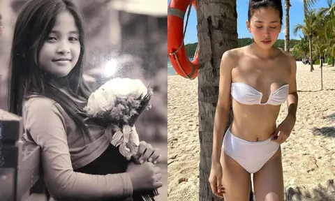 Hoa hậu Việt Nam xinh từ bé diện bikini khoe chân dài mướt mắt, 23 tuổi mua nhà mặt phố tặng bố mẹ