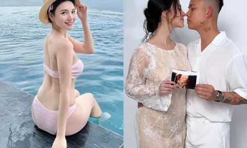 Mỹ nhân VTV khoe bụng bầu 7 tháng với chồng thạc sĩ, xưa đẹp "đốt mắt" với bikini giờ bầu kín bưng vẫn quyến rũ