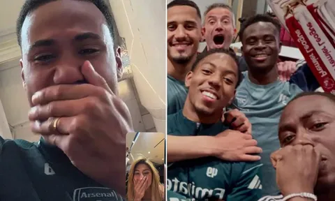 Gabriel Magalhaes rơi nước mắt ngày Arsenal vô địch