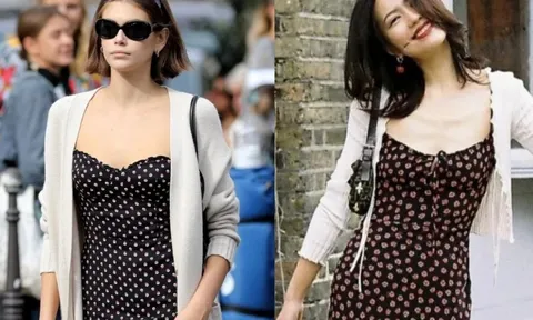 Váy hai dây chấm bi và cardigan len trở thành công thức mặc đẹp được yêu thích mùa hè này