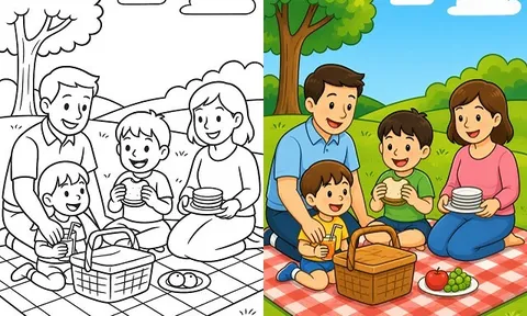 Bộ tranh tô màu picnic mùa hè đáng yêu cho bé mầm non, nhìn là muốn tô ngay