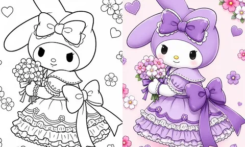 20 bức tranh tô màu thỏ Kuromi đáng yêu, cho bé mầm non thỏa sức sáng tạo