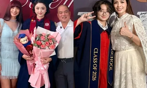 Cặp song sinh Vbiz khoe 2 con tốt nghiệp cấp 3: Ái nữ nhà Thúy Hạnh như búp bê, con gái Thúy Hằng 12 năm học giỏi