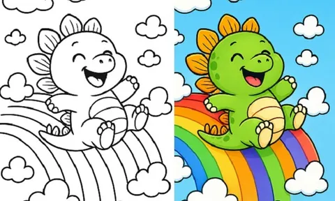 Bé khám phá thế giới khủng long chibi đáng yêu qua 20 bức tranh tô màu ngộ nghĩnh