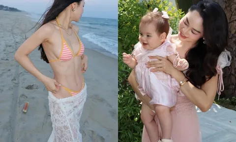 Cô giáo hot girl ở TP.HCM khoe dáng sau sinh với bikini đẹp rụng rời, ái nữ lai Tây xinh như búp bê