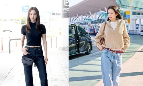 Sao Hàn đồng loạt diện denim và túi xách cỡ lớn, tạo nên xu hướng thời trang sân bay năm 2026