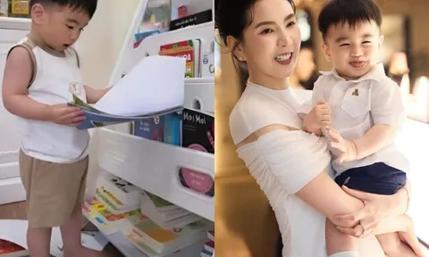 Con trai Mai Ngọc khiến bảo mẫu tấm tắc vì mới 1 tuổi đã học cả tủ sách, là "thanh niên hài nổi tiếng phường Bắc Giang"