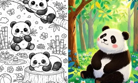 Bộ tranh tô màu gấu trúc dễ thương giúp bé phát triển sáng tạo, học cách phối màu đẹp