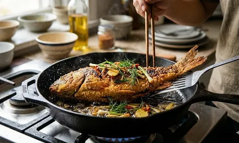 Mẹo rán cá vàng giòn rùm rụm, nguyên con không lo nát hay sát chảo