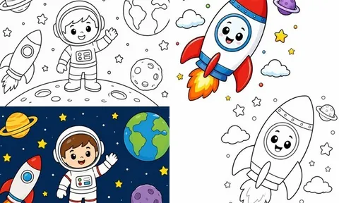 20 bức tranh tô màu giúp bé hóa thành phi hành gia nhí, bắt đầu hành trình khám phá vũ trụ bao la