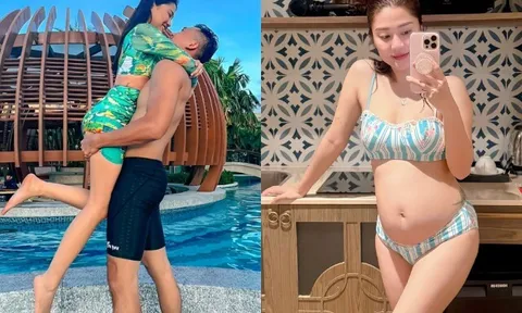 Hot girl TP.HCM mặc bikini sexy khoe bụng bầu “vượt mặt”, chồng cao 1m8 là đại uý công an điển trai nhất nhì VTV