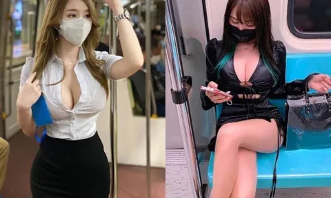 Hội chị em vô tư diện đồ hở trên, ngắn dưới khi đi tàu điện, hành khách xung quanh khó xử "ngượng chín mặt"