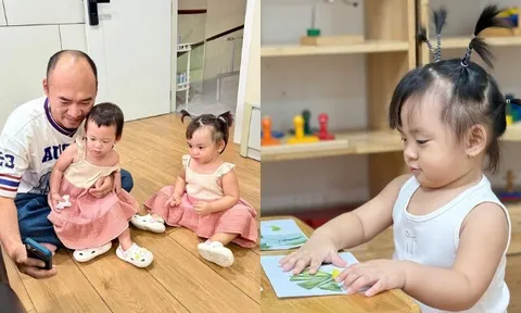 Cặp song sinh nhà Thu Trang - Tiến Luật đi học được cô khen nức nở, "chị ba" di truyền từ bố niềm đam mê đặc biệt