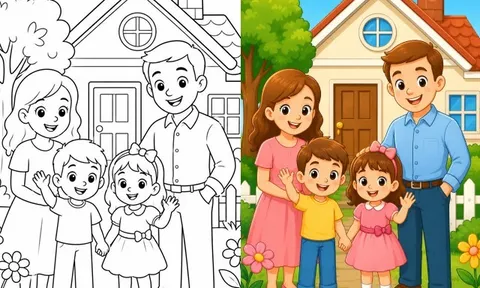 Tranh tô màu gia đình yêu thương giúp bé học cách thể hiện tình cảm với người thân