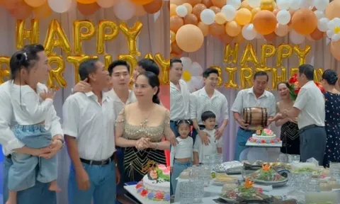 Thanh Đoàn - Hà Trí Quang mở tiệc sinh nhật cho bố mẹ ở biệt thự 3000m2, cảnh ông bà sui trao quà đầy ấm áp