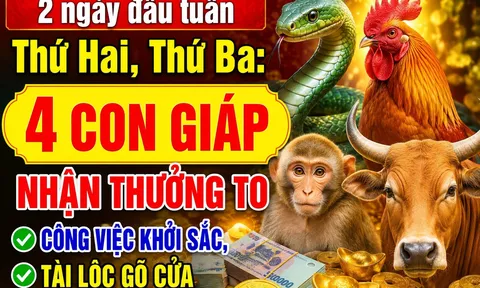 2 ngày đầu tuần Thứ Hai, thứ Ba: 4 con giáp nhận thưởng to