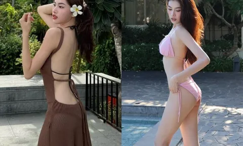 Á hậu Việt Nam diện bikini khoe chân dài cực phẩm 1m1, mê mặc cắt khoét khoe dáng đẹp mê ly 
