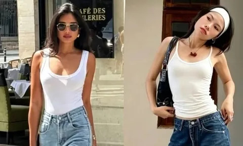 Áo hai dây trắng và quần jeans ống rộng: Bộ đôi đơn giản nhưng luôn nổi bật trong mùa hè