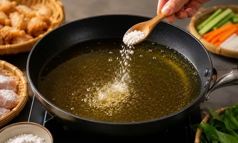 Vì sao nên cho một chút bột năng vào chảo dầu trước khi chiên rán?