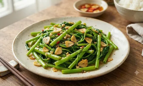 Xào rau muống chỉ bỏ dầu ăn và tỏi thôi chưa đủ: Làm thêm bước này rau xanh mướt, giòn sần sật
