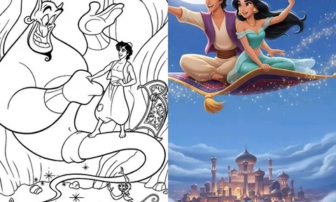 Tranh tô màu Aladdin và đèn thần giúp bé vừa học vừa khám phá thế giới cổ tích