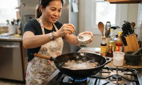 Tại sao trước khi chiên rán, bạn nên rắc một chút bột năng vào chảo dầu?
