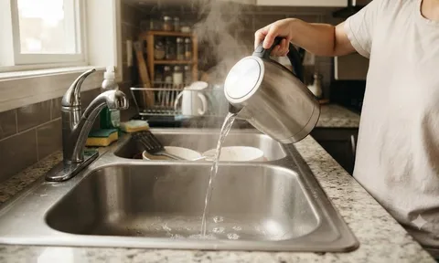 Tại sao tuyệt đối không nên đổ nước sôi xuống bồn rửa bát?