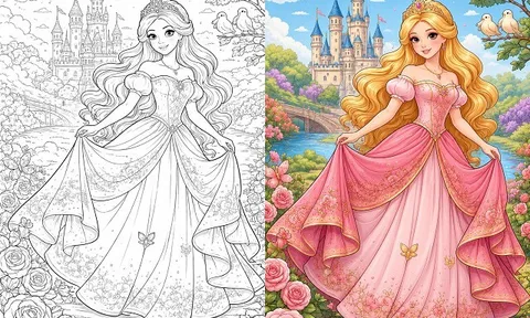 Bộ tranh tô màu những nàng công chúa Disney xinh đẹp, bé gái nào cũng thích