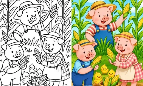 Đưa bé bước vào thế giới cổ tích cùng những bức tranh tô màu "Ba chú heo con"