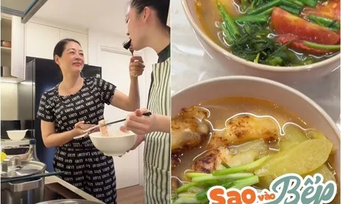 Hoa hậu gia thế "khủng" nấu bún tuổi thơ cho mẹ, cựu Giám đốc kho bạc động viên vì con làm mãi chưa xong