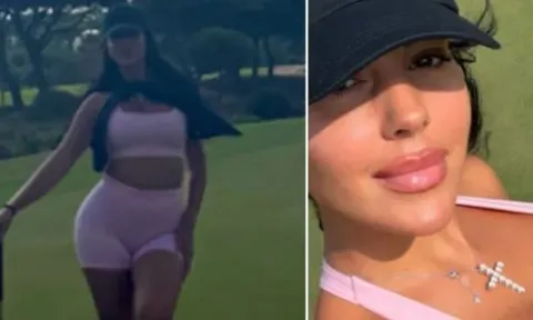 Georgina diện đồ bó sát khoe dáng trên sân golf cùng Ronaldo