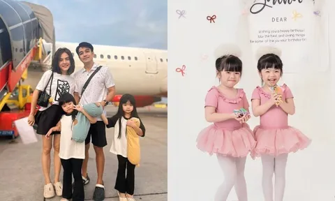 Vân Trang lần đầu cho cặp song sinh 5 tuổi đi máy bay, bé Ba - bé Tư được khen chuẩn "con nhà tông"