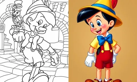 Tranh tô màu cậu bé Pinocchio đáng yêu, bé khám phá thế giới cổ tích qua từng màu sắc